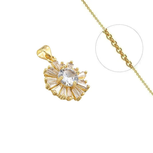 Collier doré chaîne et pendentif fleur orné de zirconiums sertis