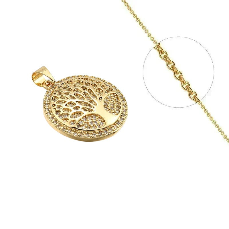 Collier doré chaîne et pendentif arbre de vie orné de zirconiums sertis