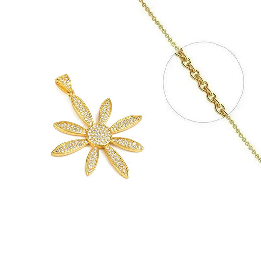 Collier chaîne et pendentif fleur zirconiums sertis