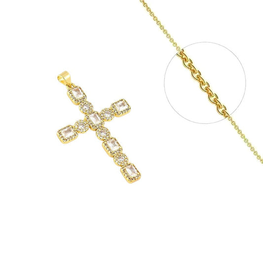 Collier chaîne et pendentif croix zirconiums sertis