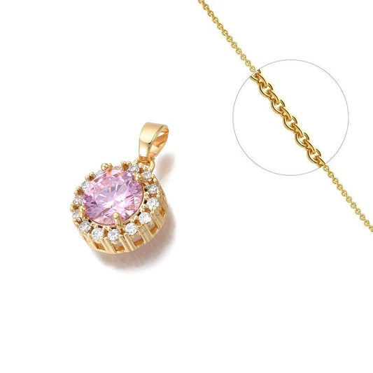 Collier chaîne et pendentif rose zirconiums sertis