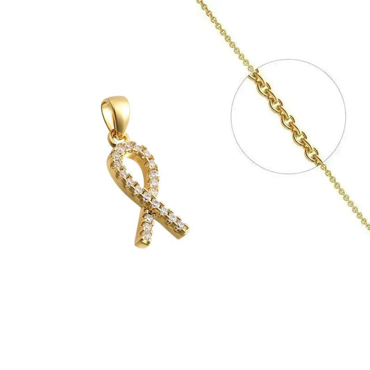 Collier doré chaîne et pendentif lutte contre le sida orné de zirconiums sertis