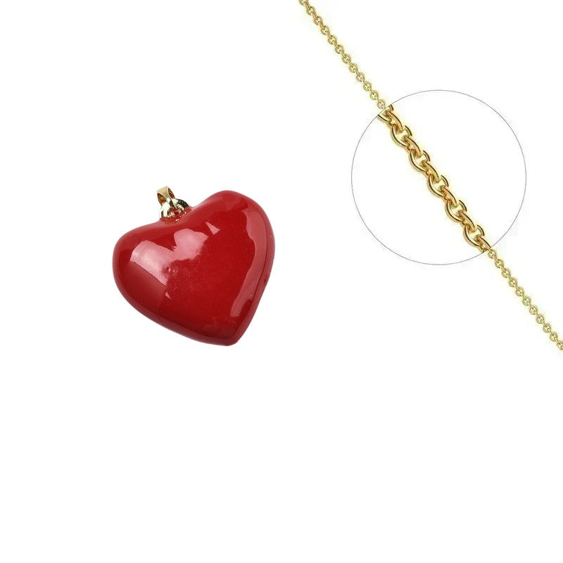 Collier doré chaîne et pendentif cœur émail rouge