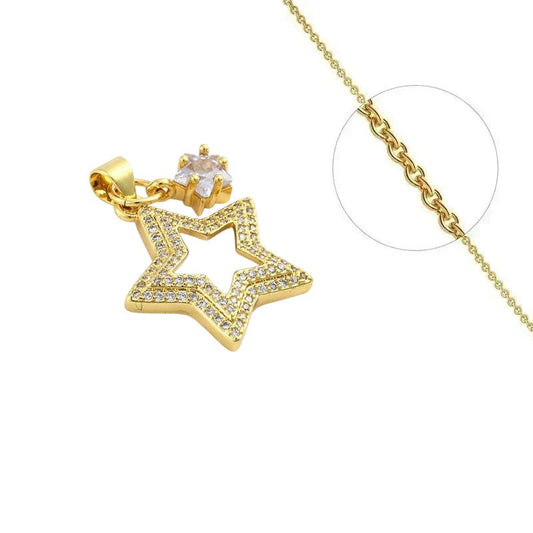 Collier doré chaîne et pendentif étoile orné de zirconiums sertis
