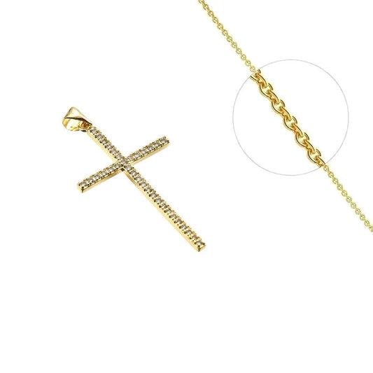 Collier chaîne et pendentif croix fine zirconiums sertis
