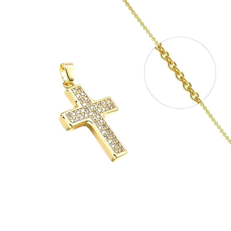 Collier chaîne et pendentif croix zirconiums sertis