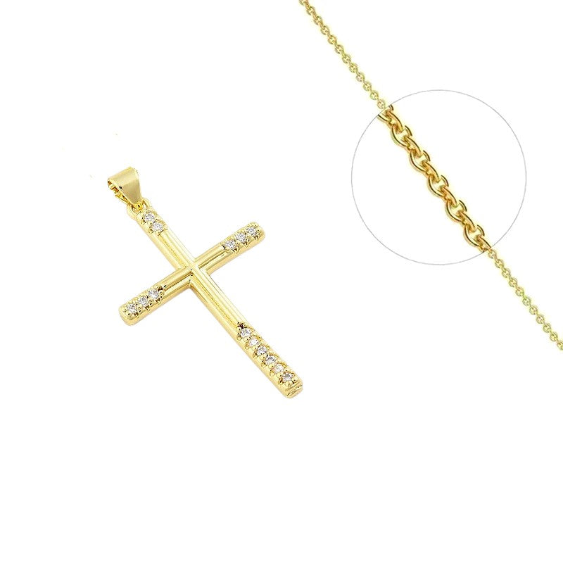 Collier chaîne et pendentif croix zirconiums sertis