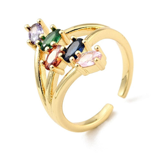 Bague femme réglable lignée de diamants CZ couleurs