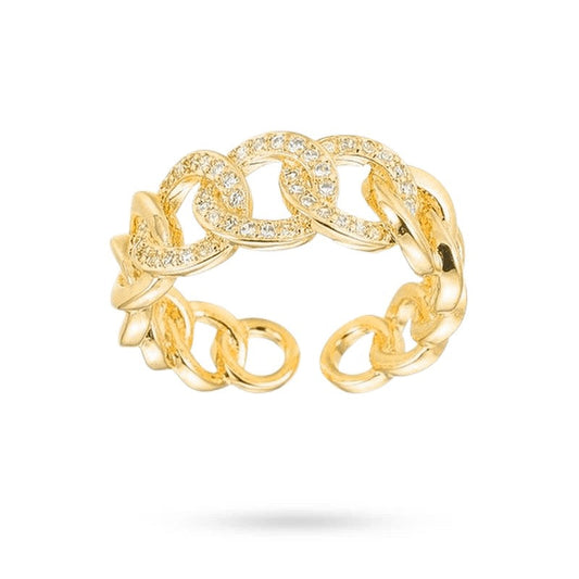 Bague femme réglable entrelacée avec zirconiums blancs sertis