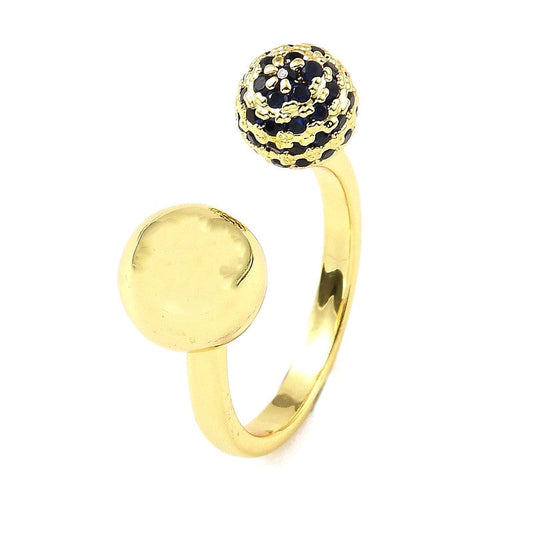 Bague femme réglable boules diamants CZ noirs