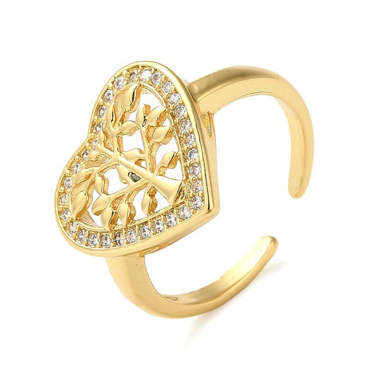 Bague femme réglable cœur zirconiums blanc sertis