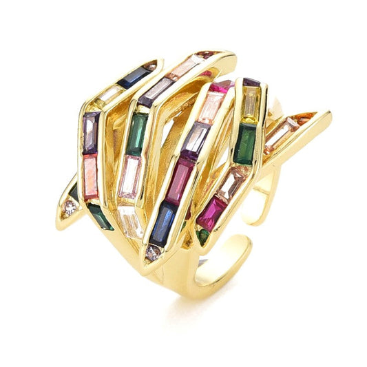 Bague femme réglable forme originale zirconiums colorés