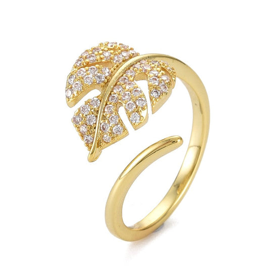 Bague femme réglable feuille diamant CZ