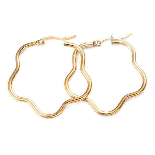 Boucles d'oreilles femme en acier inoxydable doré Créoles fleurs