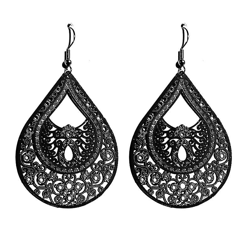 Boucles d'oreilles fantaisie tombante losange filigrane noir