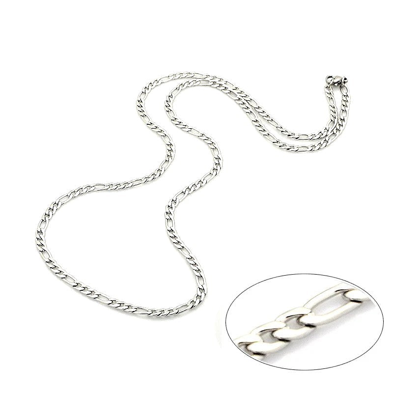 Chaîne collier acier inoxydable maille figaro - Couleur argenté 60 cm - 4 mm
