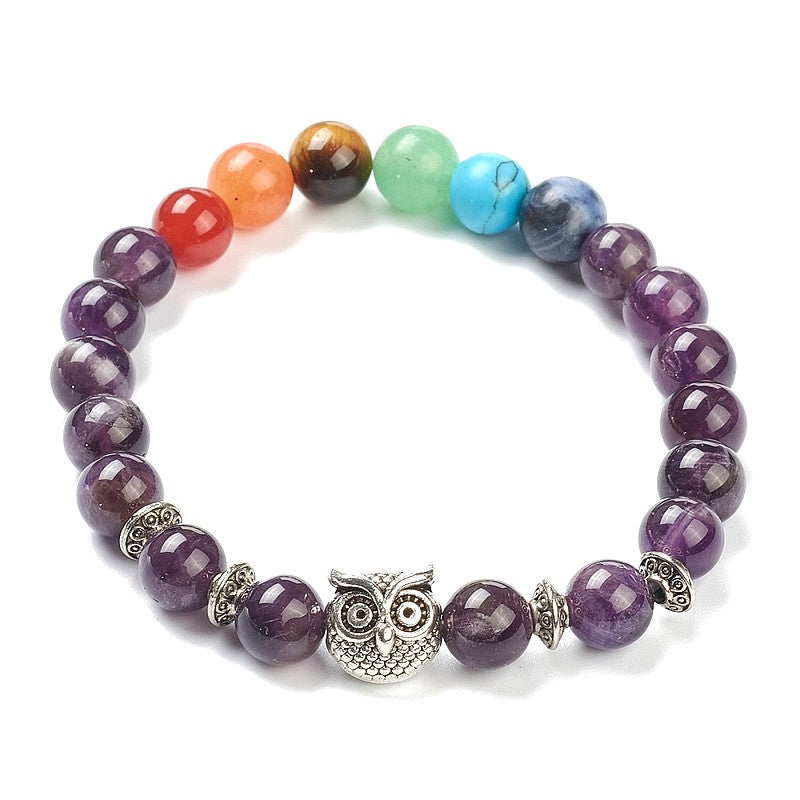 Bracelet pour homme ou femme - 7 chakras hibou