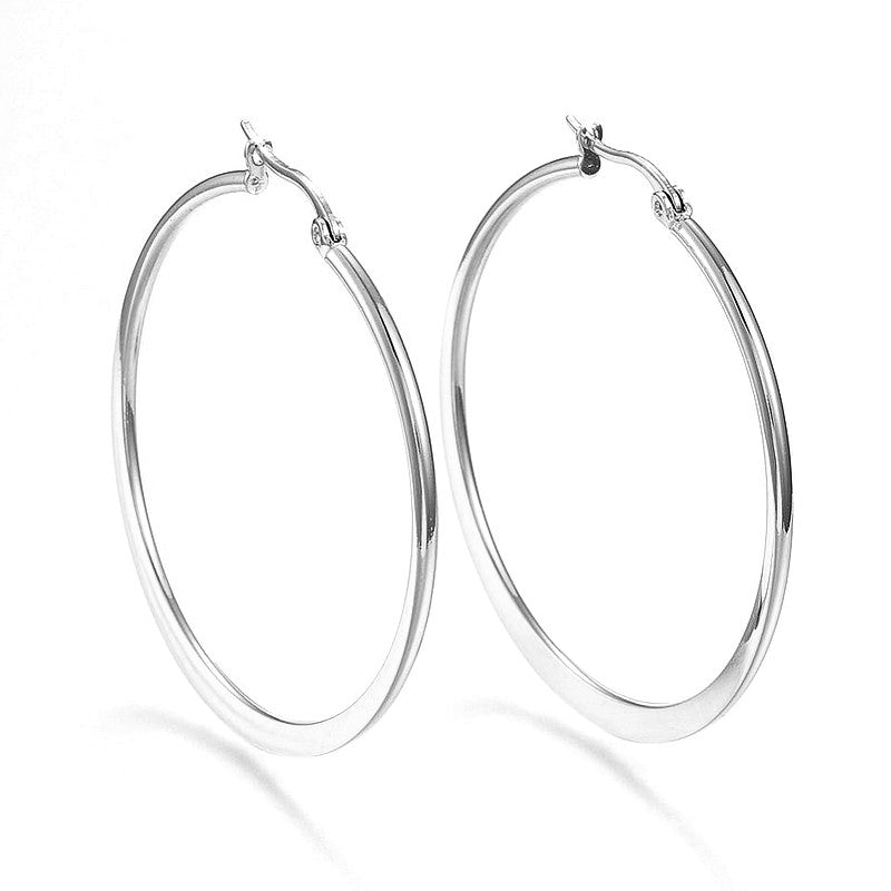 Boucles d'oreilles femme en acier inoxydable argentées Créoles 45 mm