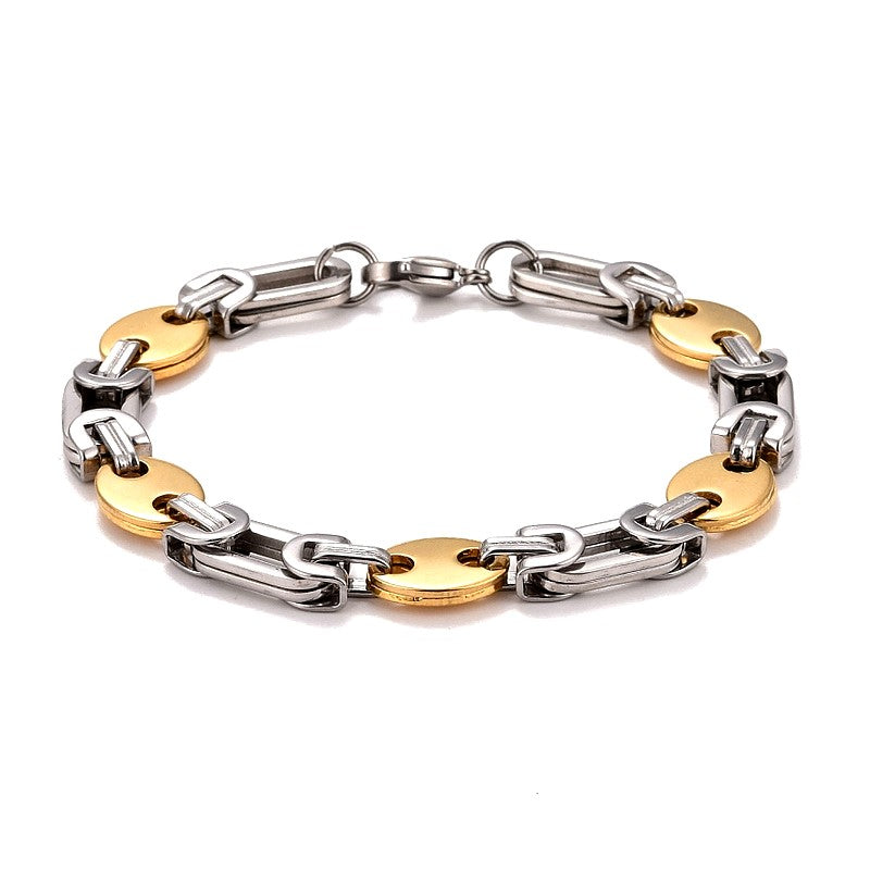 Bracelet acier inoxydable homme femme bicolore maille haricot
