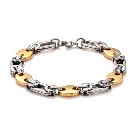 Bracelet acier inoxydable homme femme bicolore maille haricot