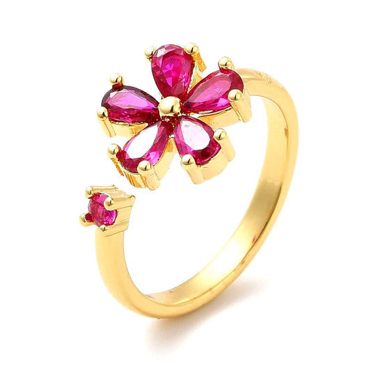Bague femme réglable fleur diamants CZ couleur