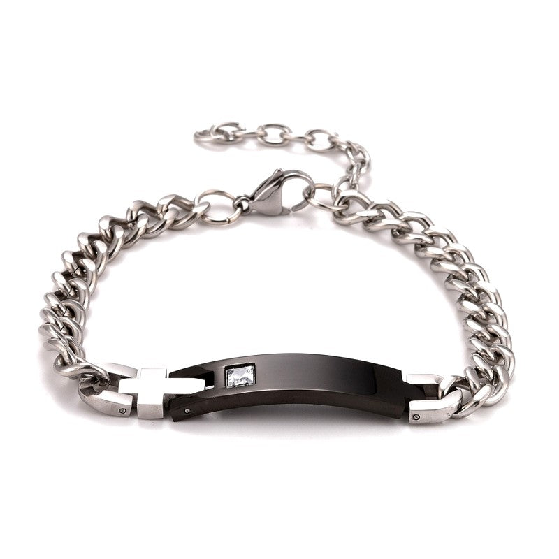 Bracelet gourmette acier inoxydable noir et argenté