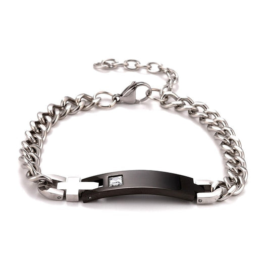 Bracelet gourmette acier inoxydable noir et argenté