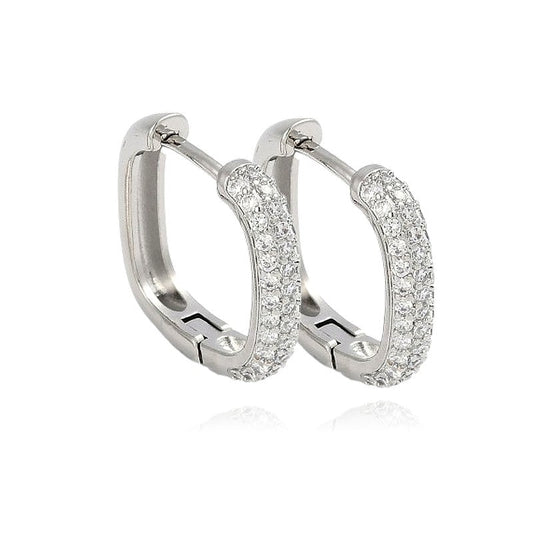 Boucles d'oreilles rhodiées Créoles carrées zirconiums blanc