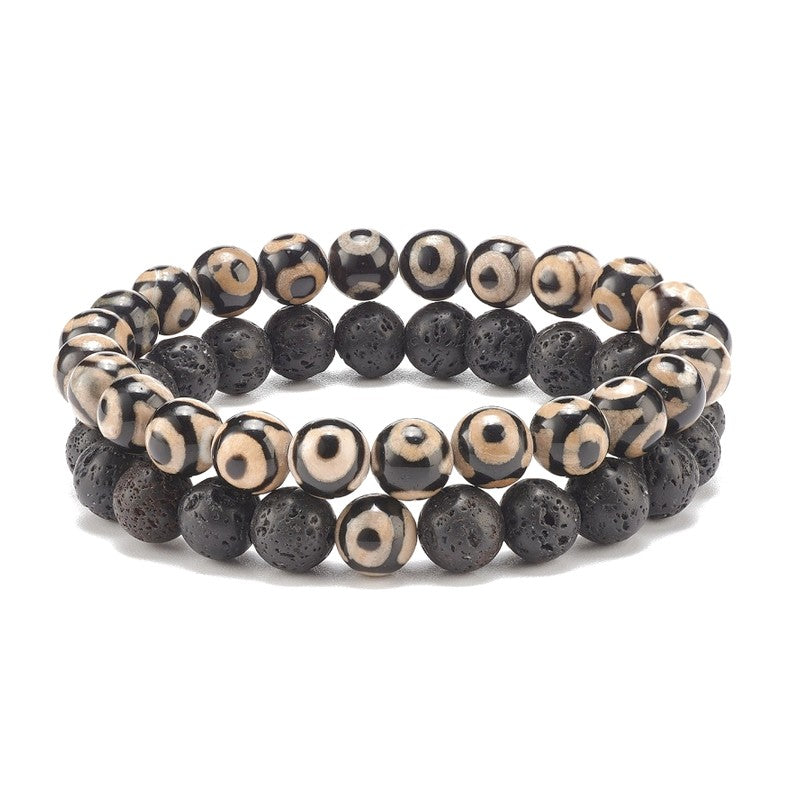 Deux bracelets pour homme ou femme - pierres naturelles de lave et agate