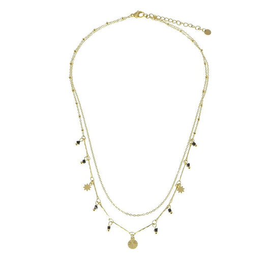 Collier acier inoxydable breloques pierre naturelle agate noir