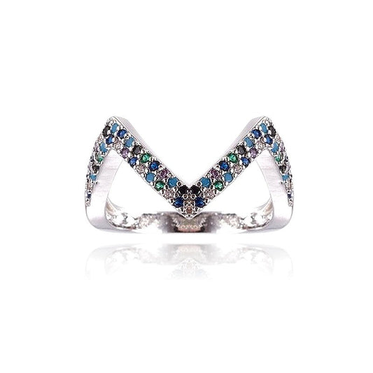 Bague femme réglable diamants CZ couleurs sertis