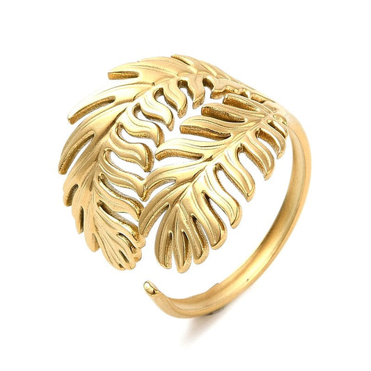 Bague femme réglable feuille