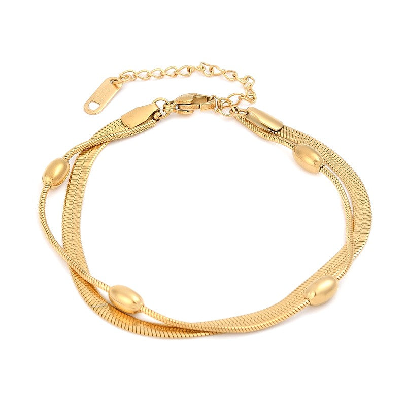 Bracelet fin en acier inoxydable doré double rang maille chevron