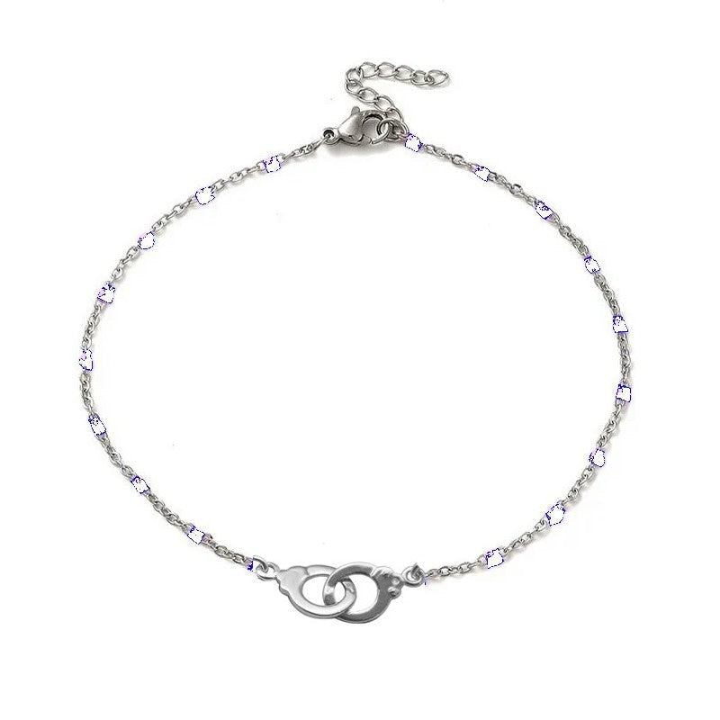 Chaîne de cheville acier inoxydable breloques menottes