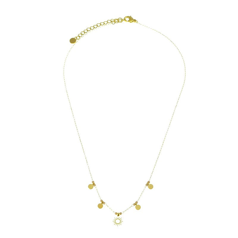 Collier acier inoxydable soleil pierre naturelle rhodonite