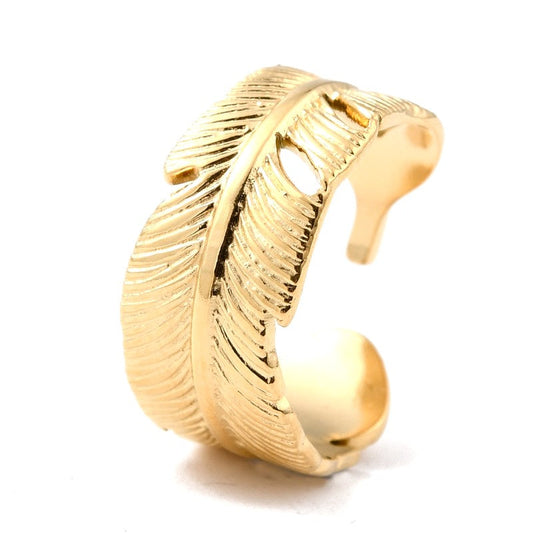 Bague femme réglable feuille d'or