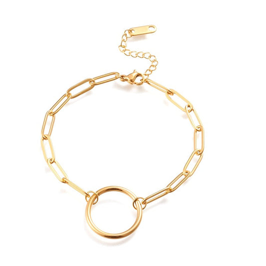Bracelet acier inoxydable maille trombone cercle or