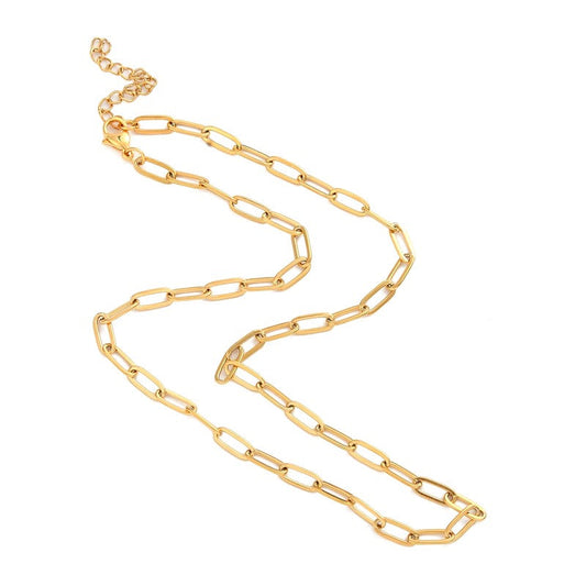 Chaîne collier acier inoxydable maille trombone - Couleur or 46 cm - 4 mm