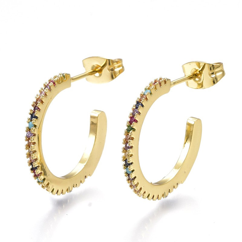 Boucles d'oreilles demi Créoles diamant CZ sertis couleurs 19 mm