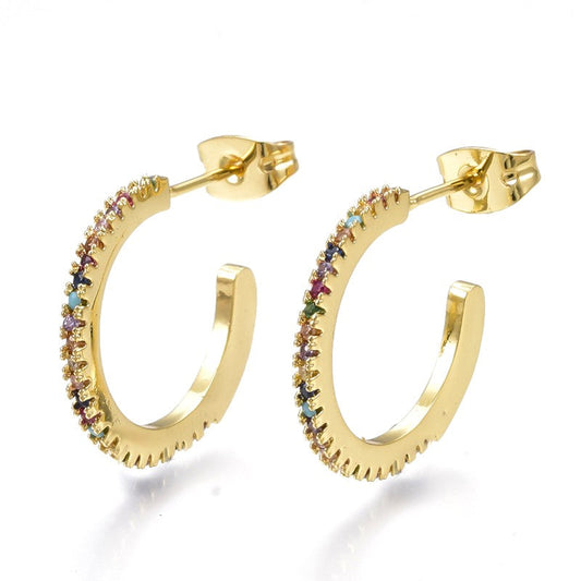 Boucles d'oreilles demi Créoles diamant CZ sertis couleurs 19 mm