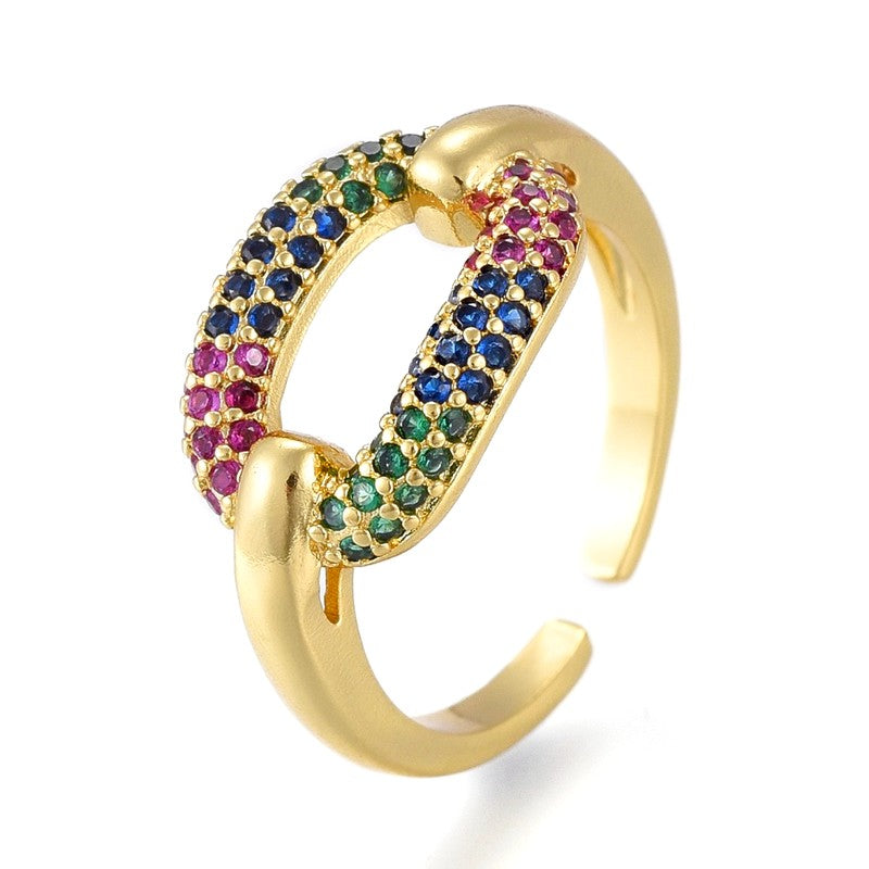 Bague femme réglable ovale diamants CZ couleurs