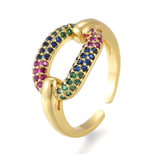 Bague femme réglable ovale diamants CZ couleurs