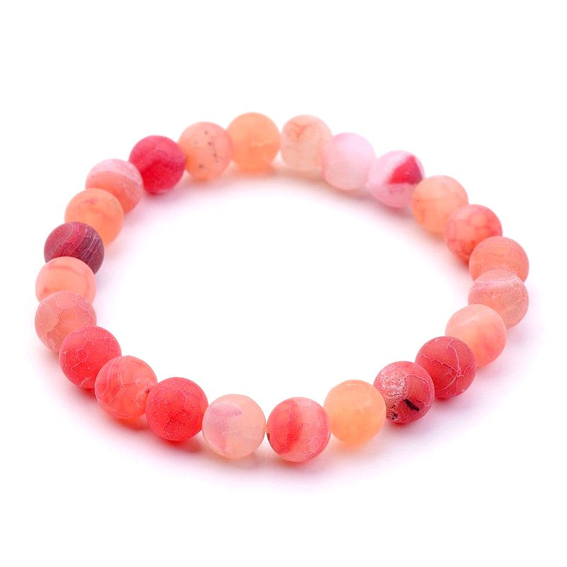 Bracelet pour homme ou femme pierres naturelles agate patinée rouge