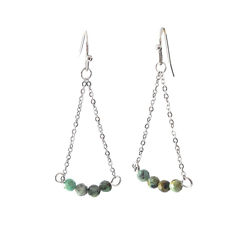 Boucles d'oreilles acier inoxydable pierre naturelle turquoise d'afrique