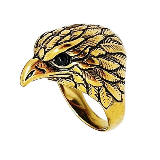 Bague acier inoxydable tête d'aigle or