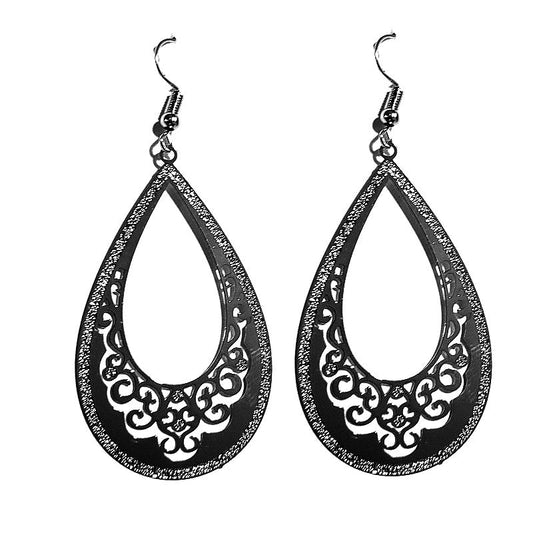 Boucles d'oreilles fantaisie tombante ovale filigrane noir