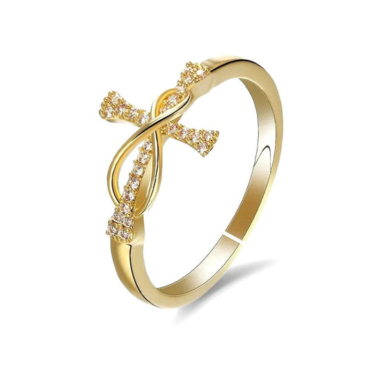 Bague femme réglable croix infini zirconiums blancs sertis