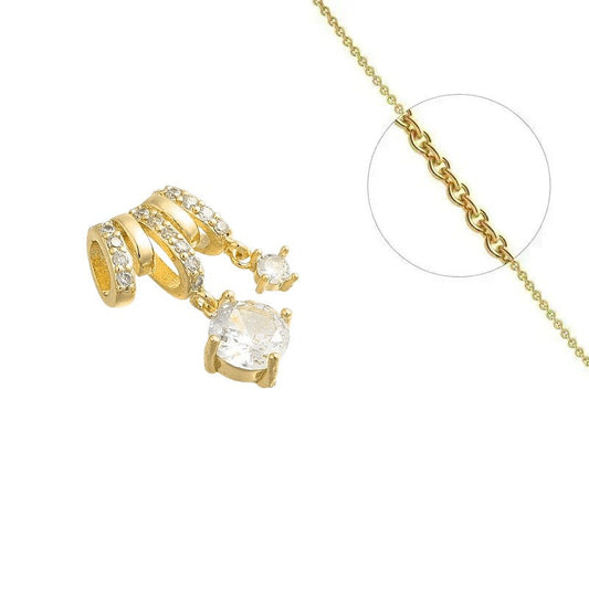 Collier doré chaîne et pendentif breloque ronde orné de zirconiums sertis