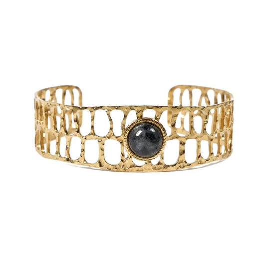 Bracelet femme - jonc Marie acier inoxydable pierres naturelles labradorite