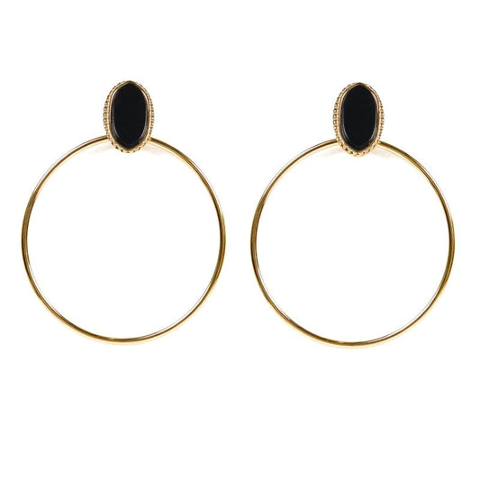 Boucles d'oreilles tombante Rihanna acier inoxydable pierres naturelles agate noir